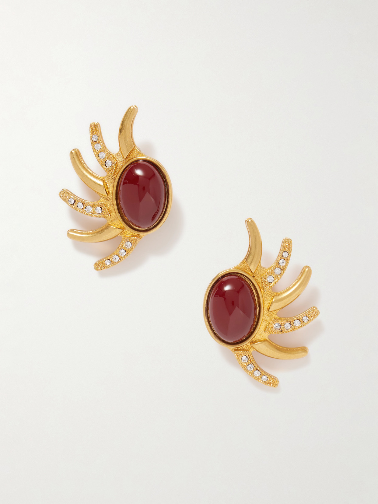 Sonia Petroff - Sun Half Gold-plated Swarovski Crystal Clip Earings - Red