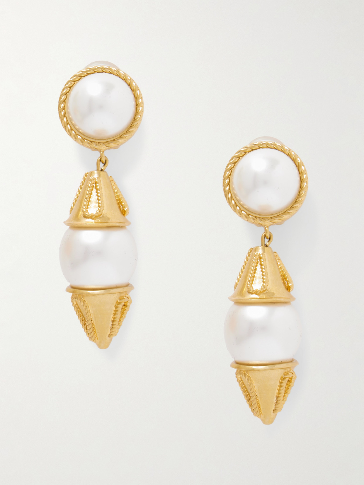 Sonia Petroff Gold-tone Faux Pearl Clip Earrings