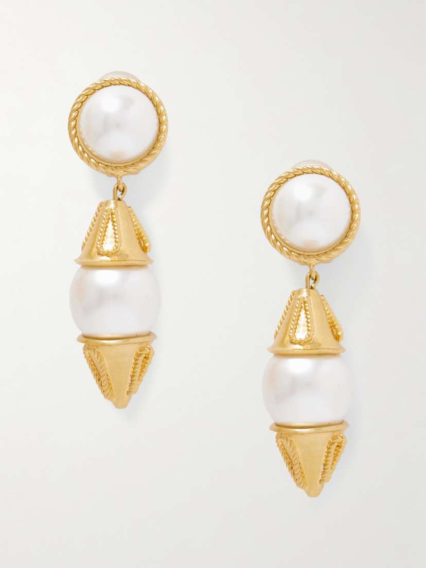 Sonia Petroff tone Faux Pearl Clip Earrings