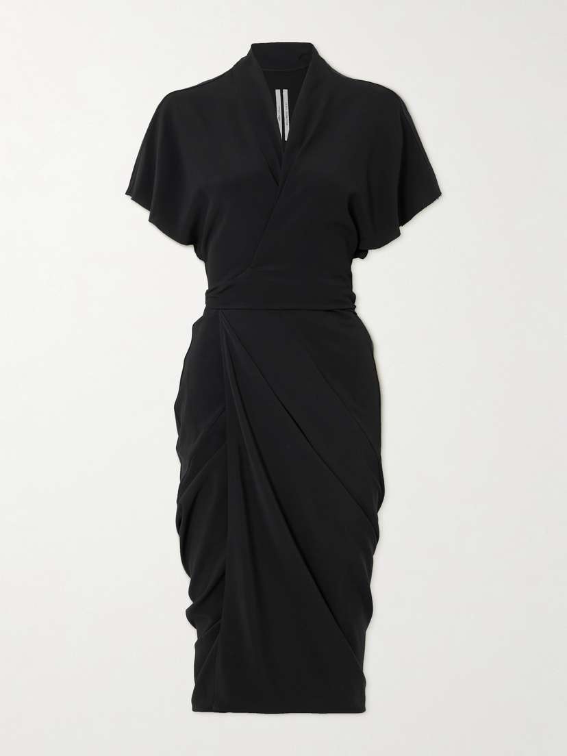 Rick Owens Draped Crepe Midi Wrap Dress