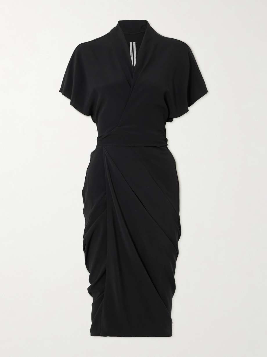 draped crepe midi wrap dress