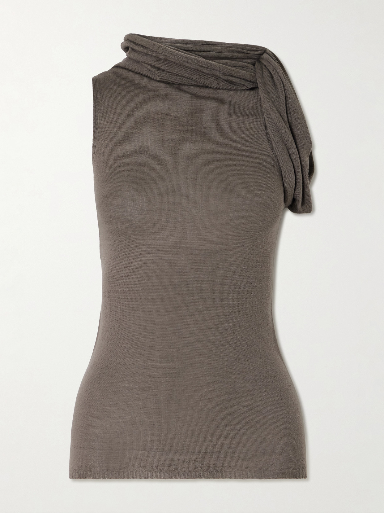 Rick Owens Maglia Asymmetric Wool Top In Brown