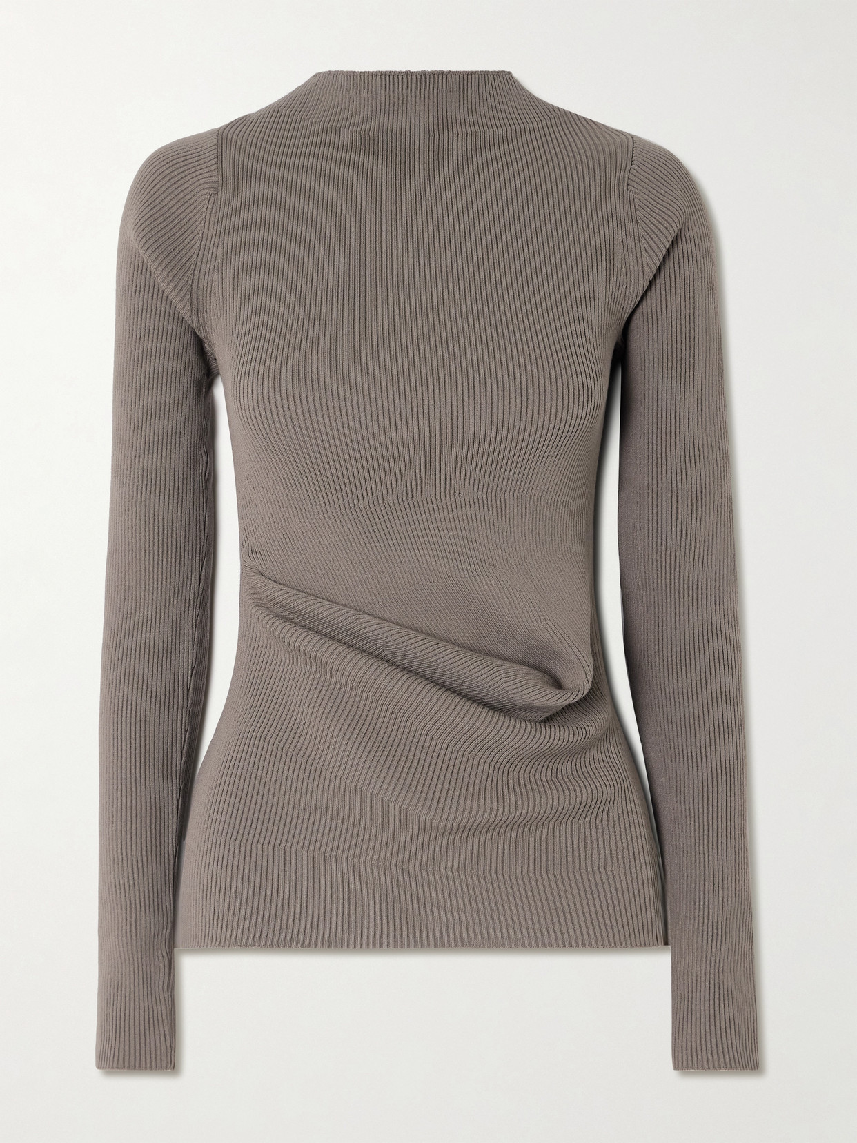 Rick Owens Draped Ribbed-knit Top In Brown