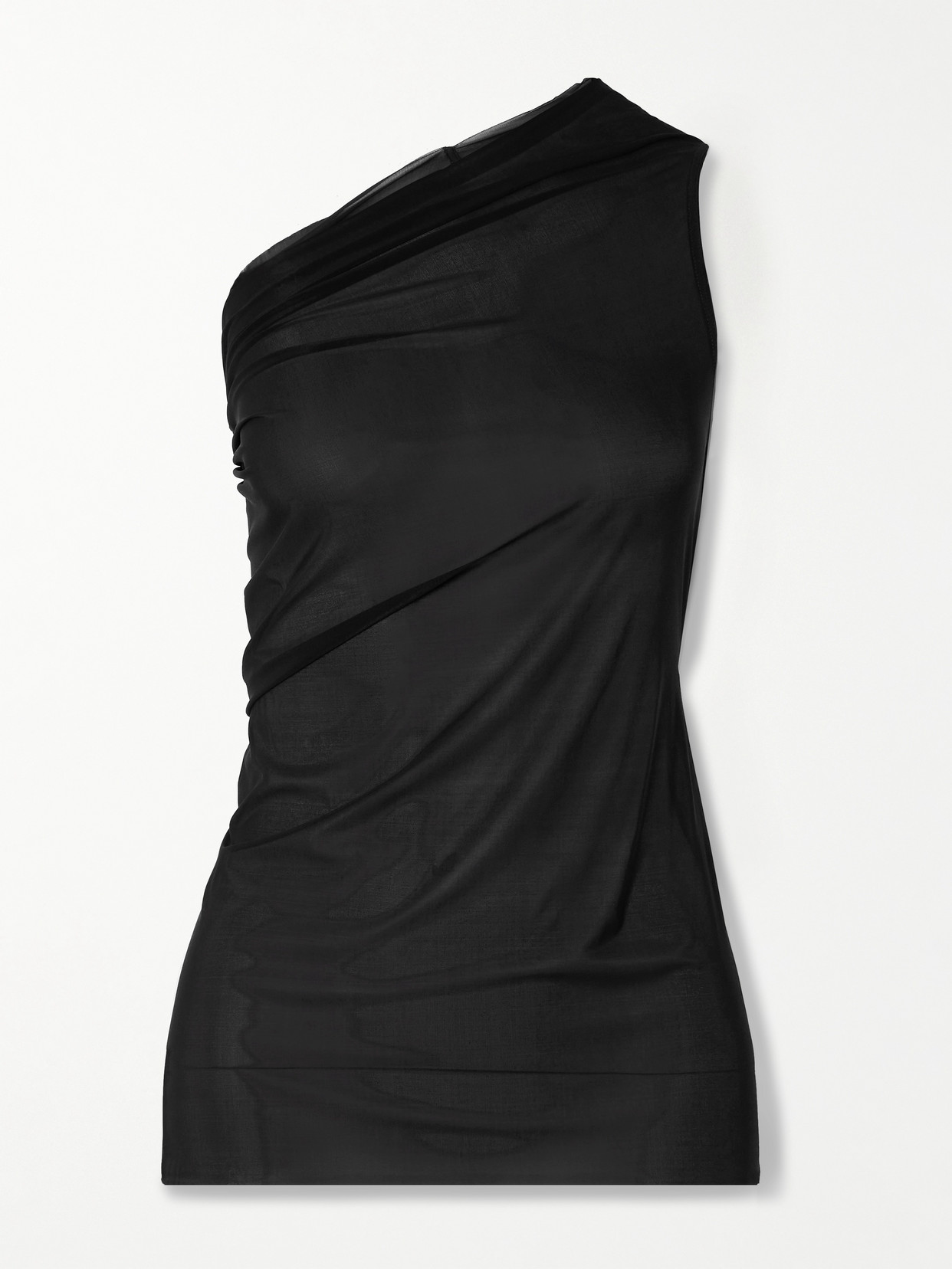 Rick Owens Athena Gathered One-shoulder Voile Top In Brown