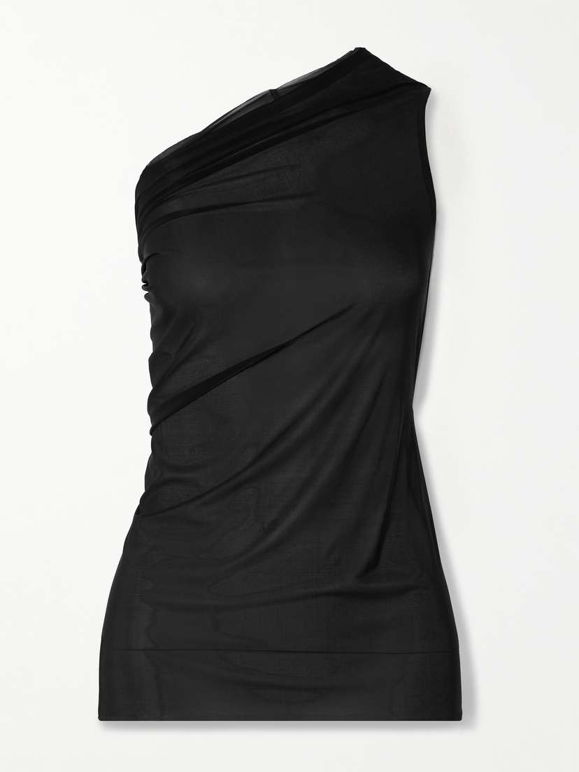 Rick Owens Athena Gathered One-shoulder Voile Top