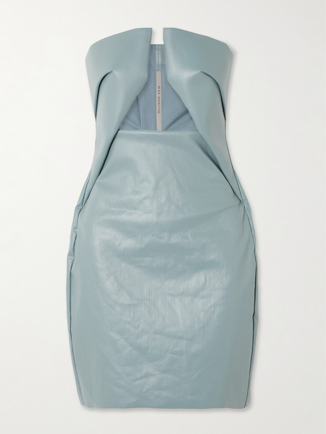 Rick Owens Strapless Cutout Coated-denim Mini Dress In Blue