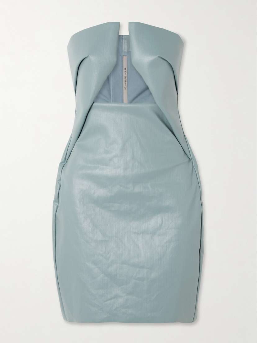 Rick Owens Strapless Cutout Coated-denim Mini Dress