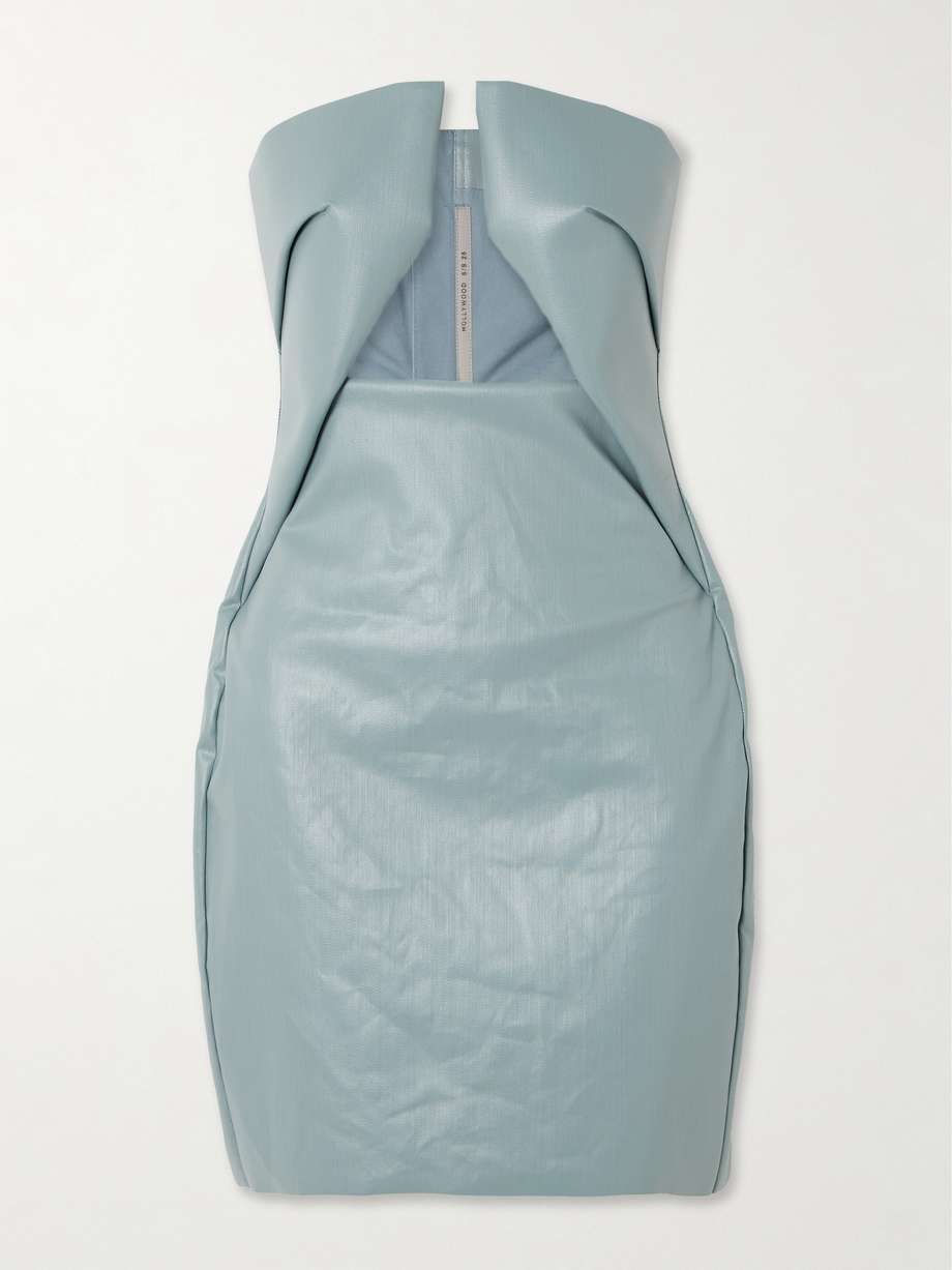strapless cutout coated-denim mini dress