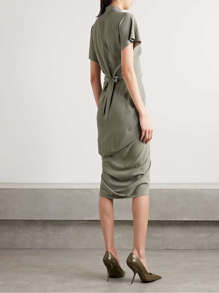 draped crepe midi wrap dress