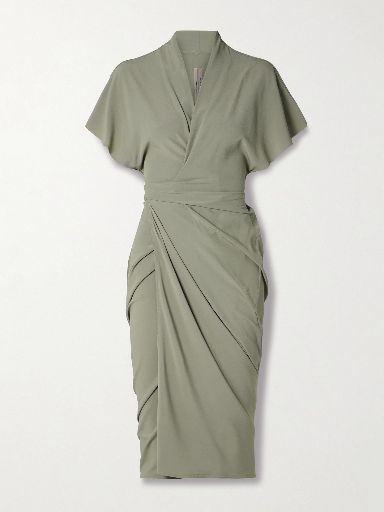 Rick Owens Draped Crepe Midi Wrap Dress In Green