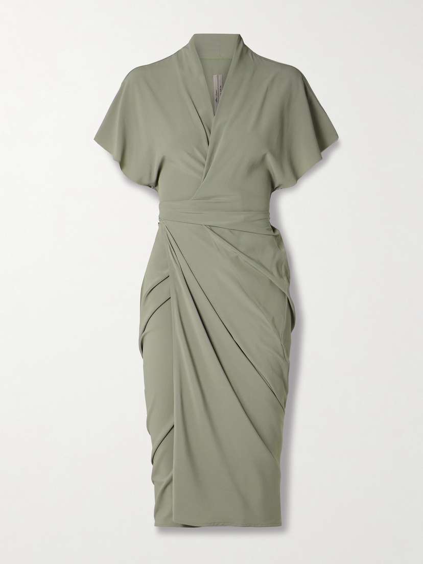 Rick Owens Draped Crepe Midi Wrap Dress