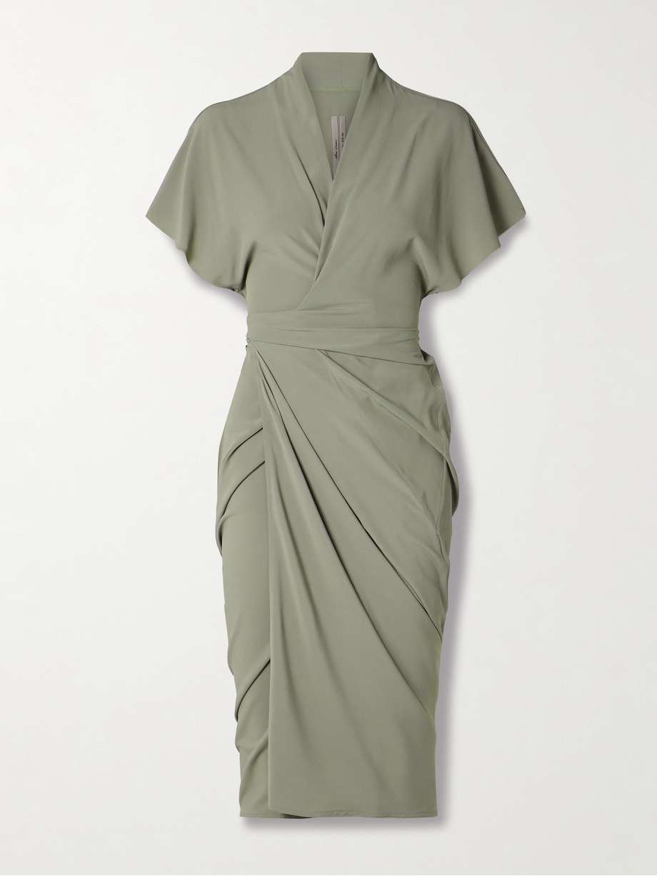 draped crepe midi wrap dress