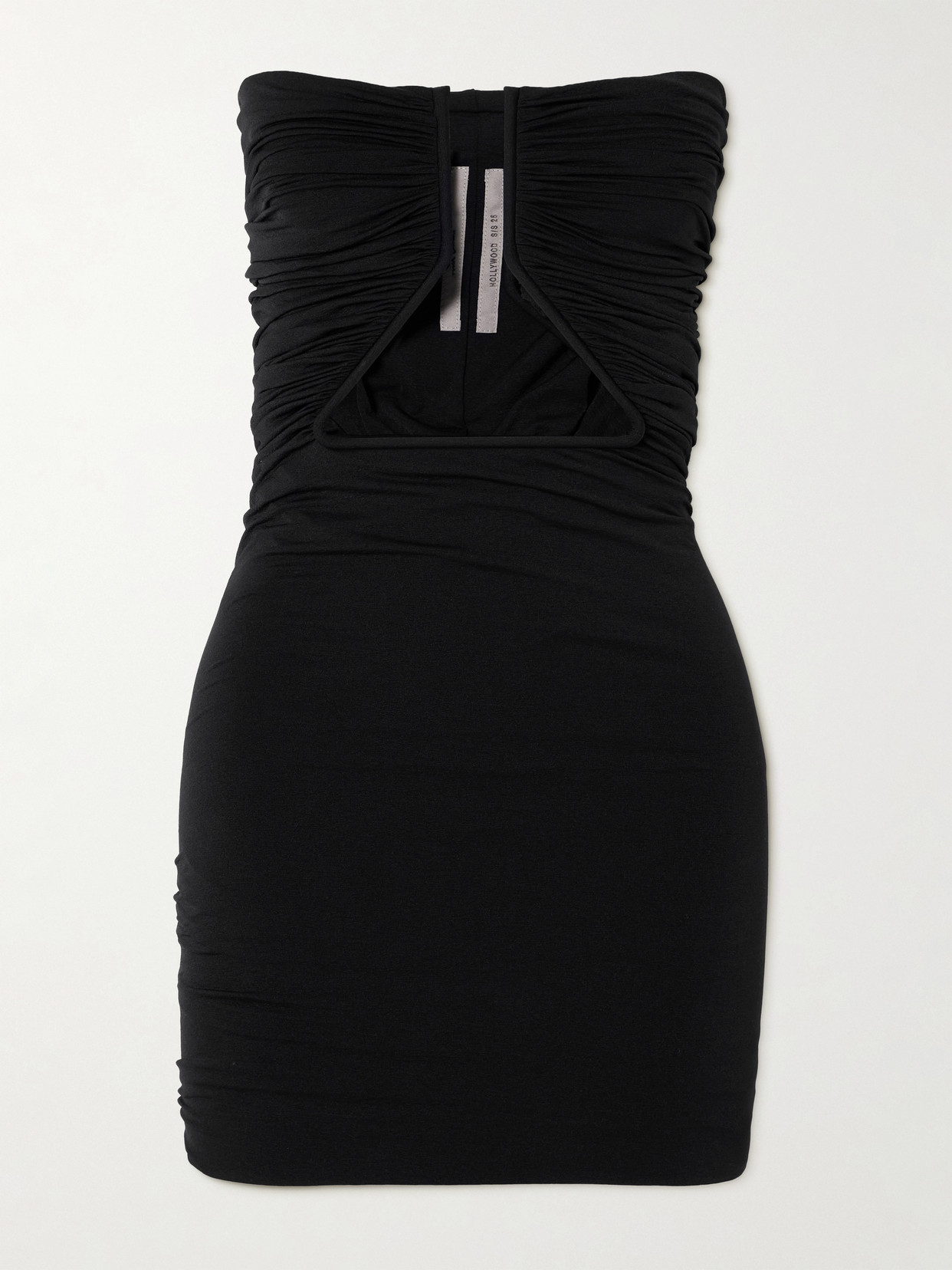 Rick Owens Prong Cutout Coated Denim Bustier Dress In Black
