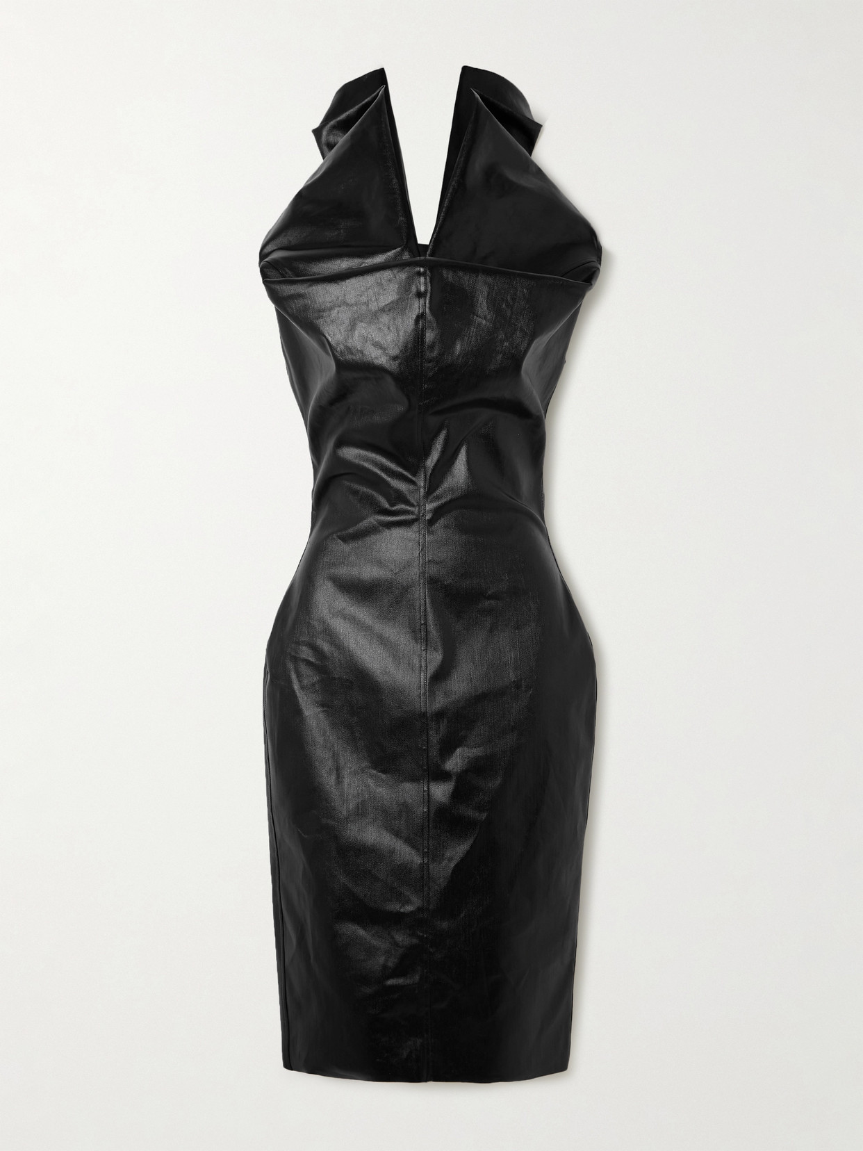 Rick Owens Draped Coated-denim Midi Dress In Black