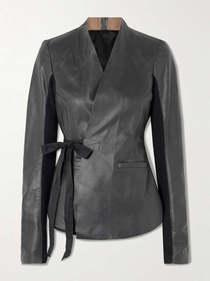 Rick Owens Hollywood Grosgrain-trimmed Leather Wrap Jacket