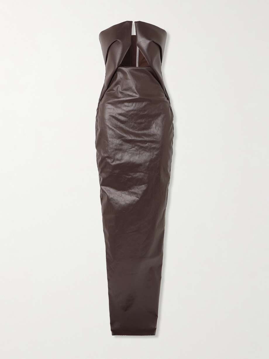 strapless cutout coated-denim gown