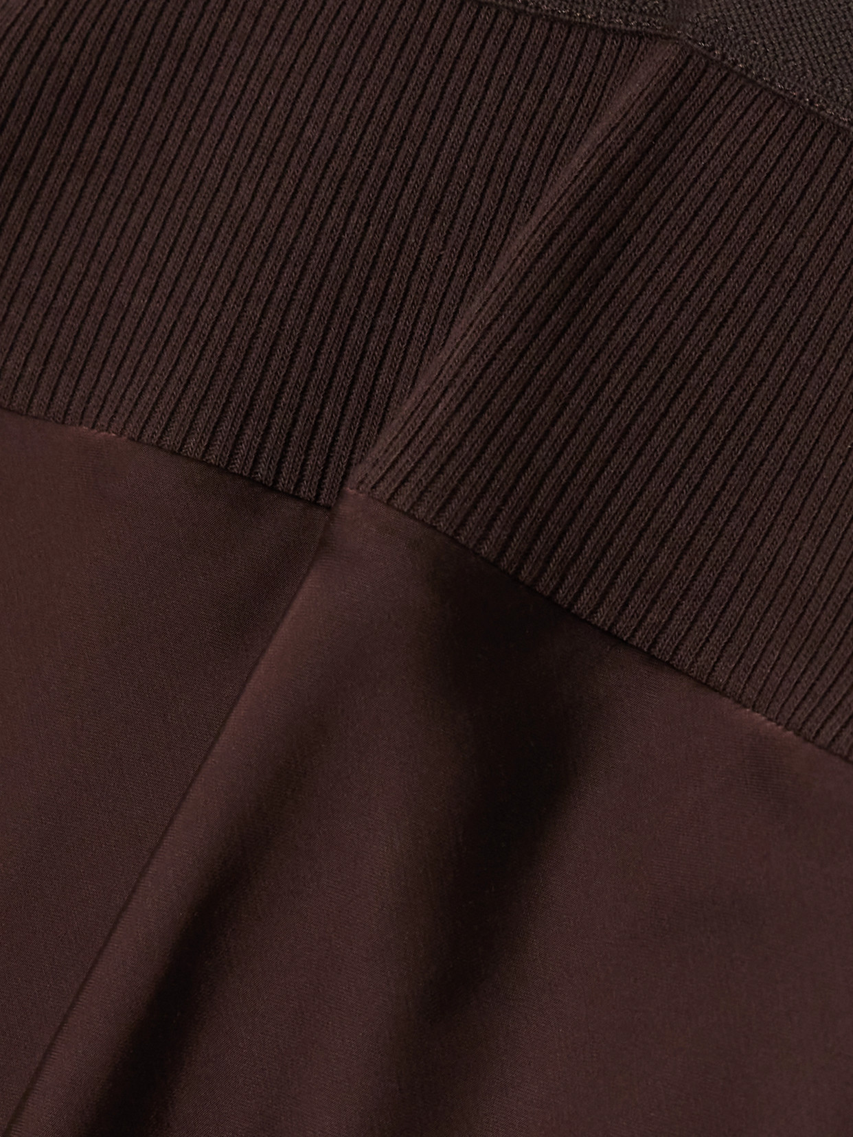 Rick Owens Ribbed Cotton-blend Trimmed Charmeuse Maxi Skirt In Brown