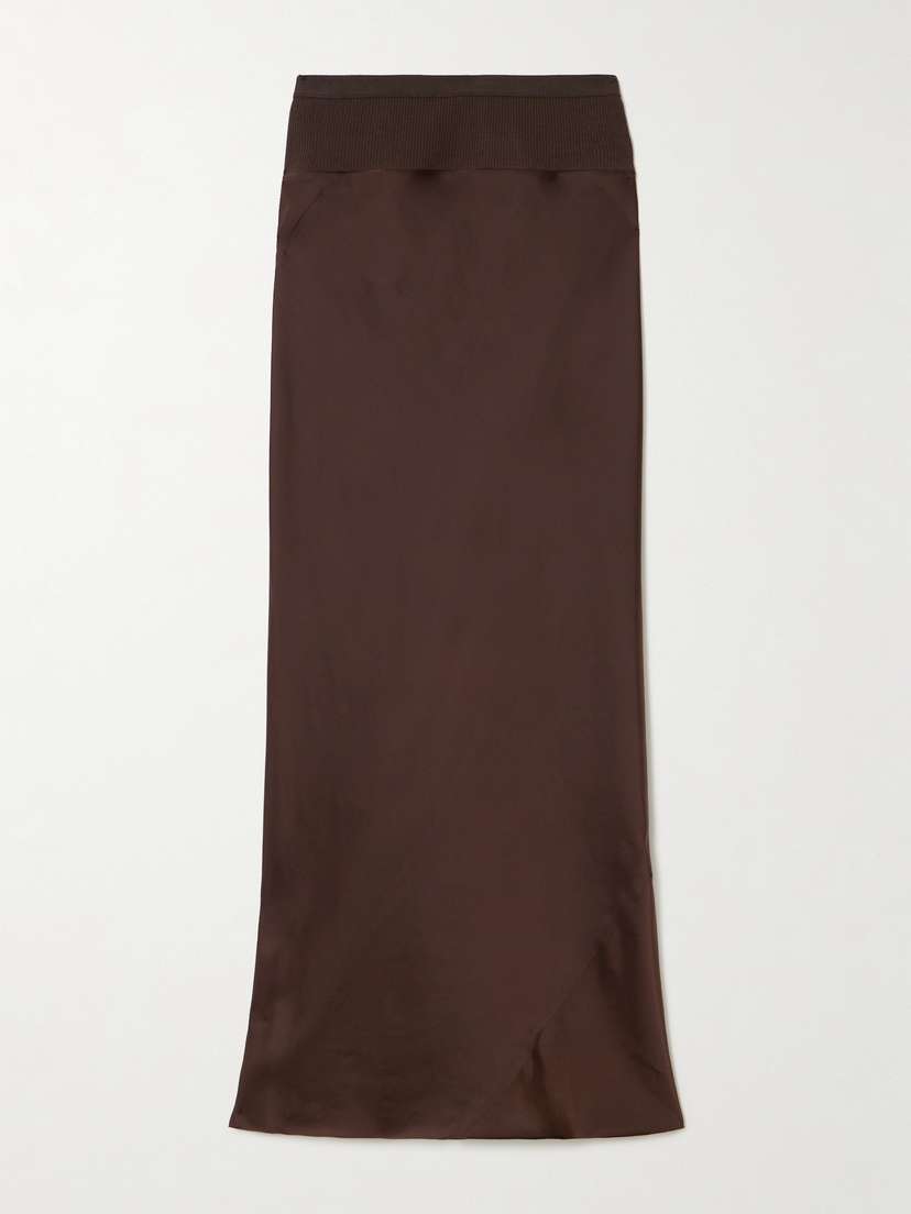 Rick Owens Ribbed Cotton-blend Trimmed Charmeuse Maxi Skirt