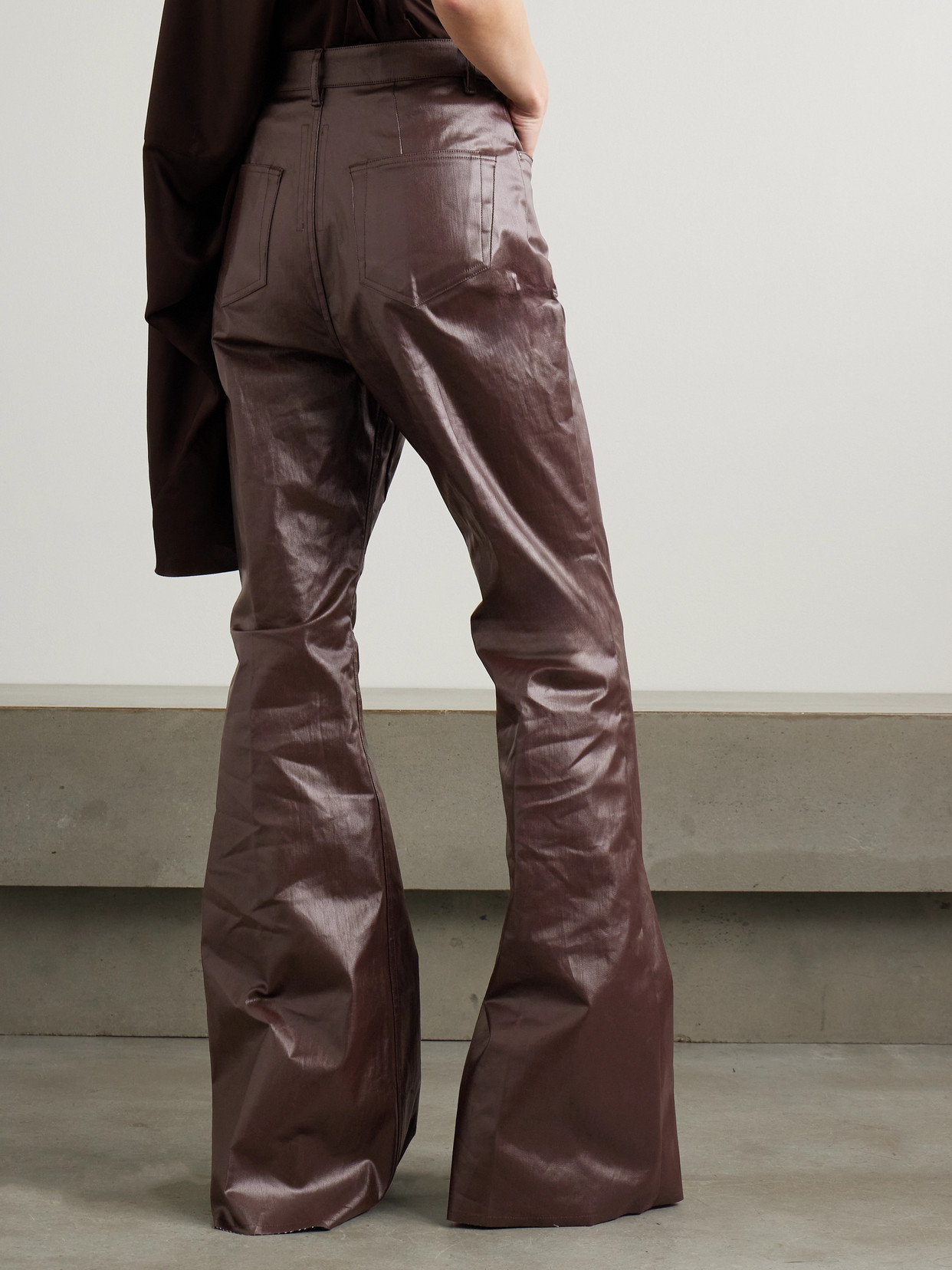 Rick Owens Bolan Coated High-rise Flared Jeans In Brown
