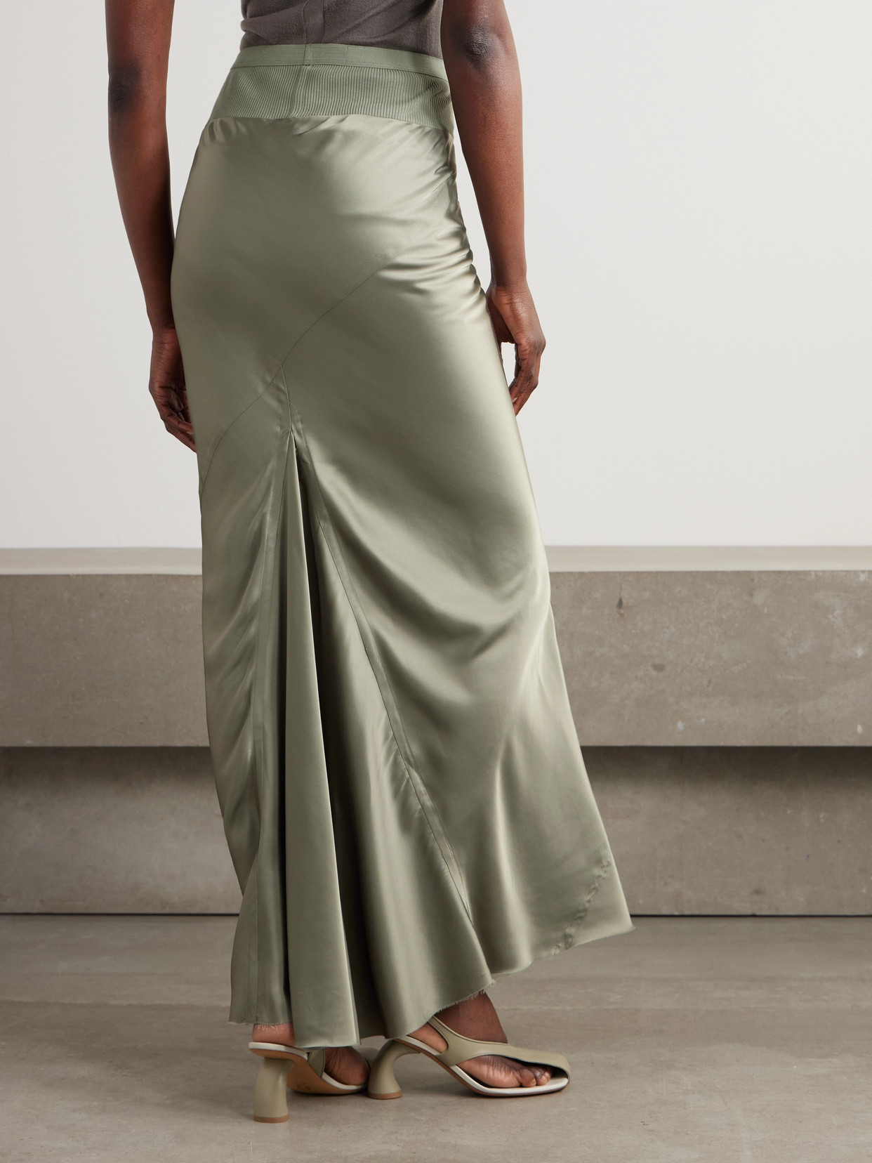 Rick Owens Long Coda Charmeuse Maxi Skirt In Green