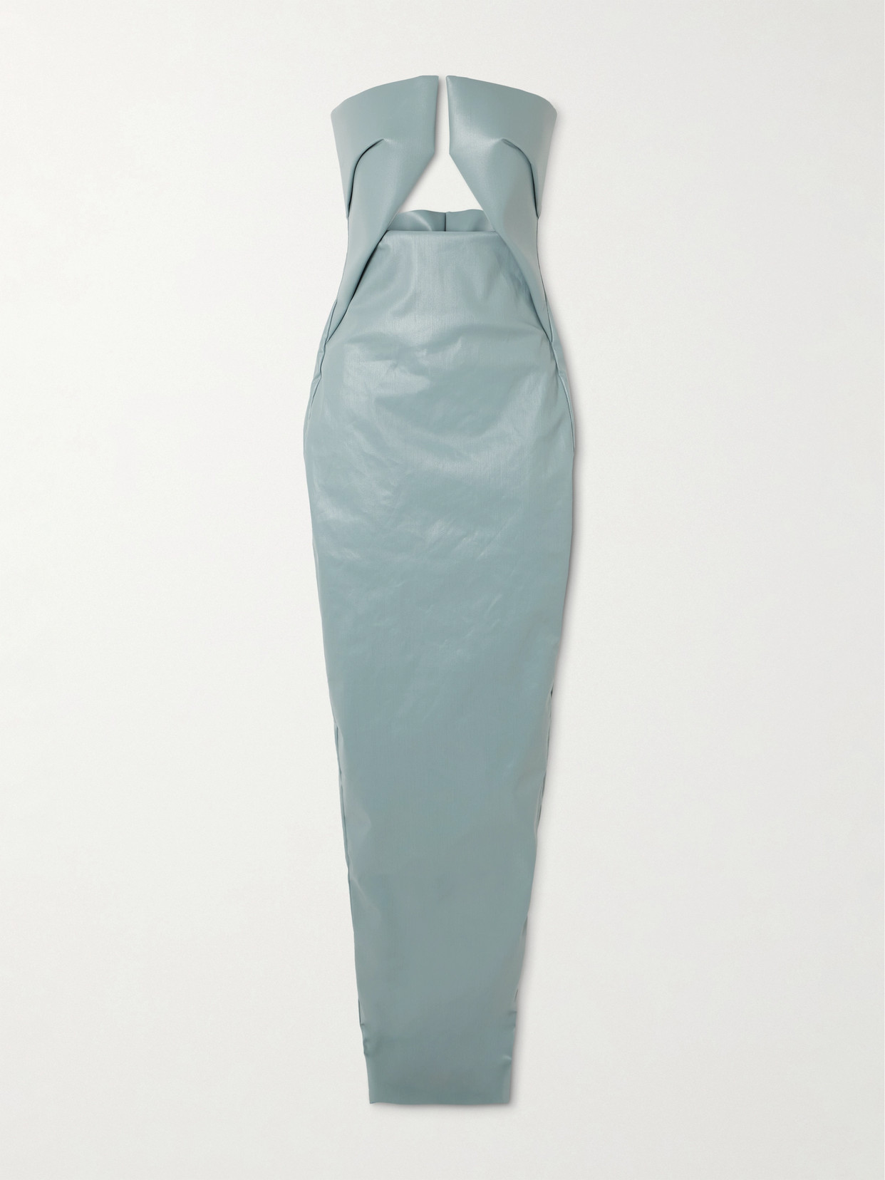 Rick Owens Strapless Cutout Coated-denim Gown In Blue