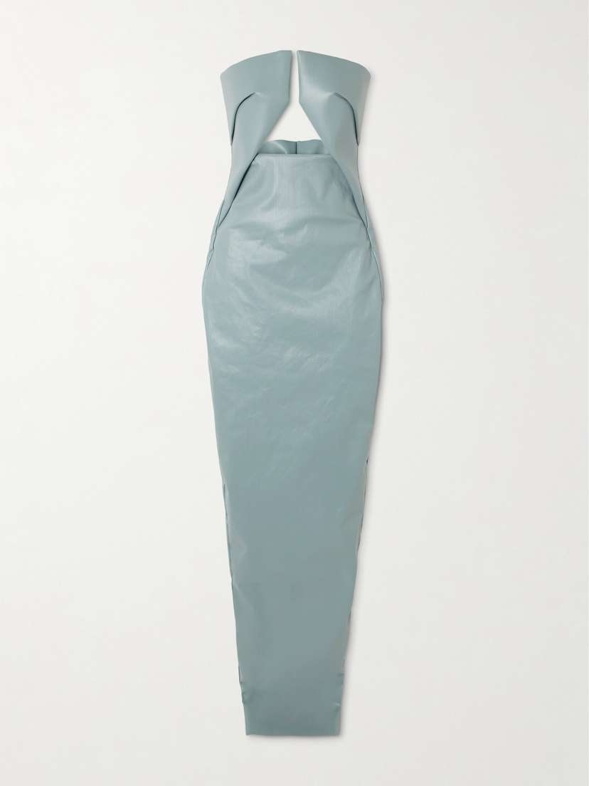 Rick Owens Strapless Cutout Coated-denim Gown