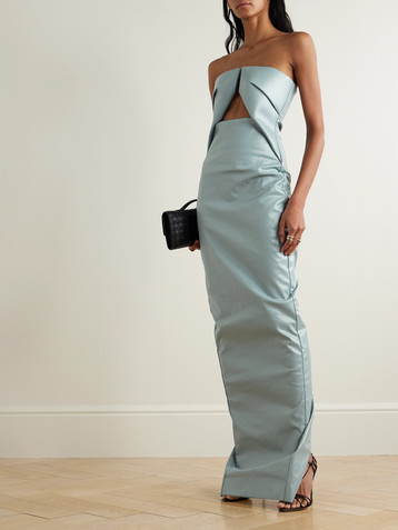 Rick Owens Strapless cutout coated-denim gown