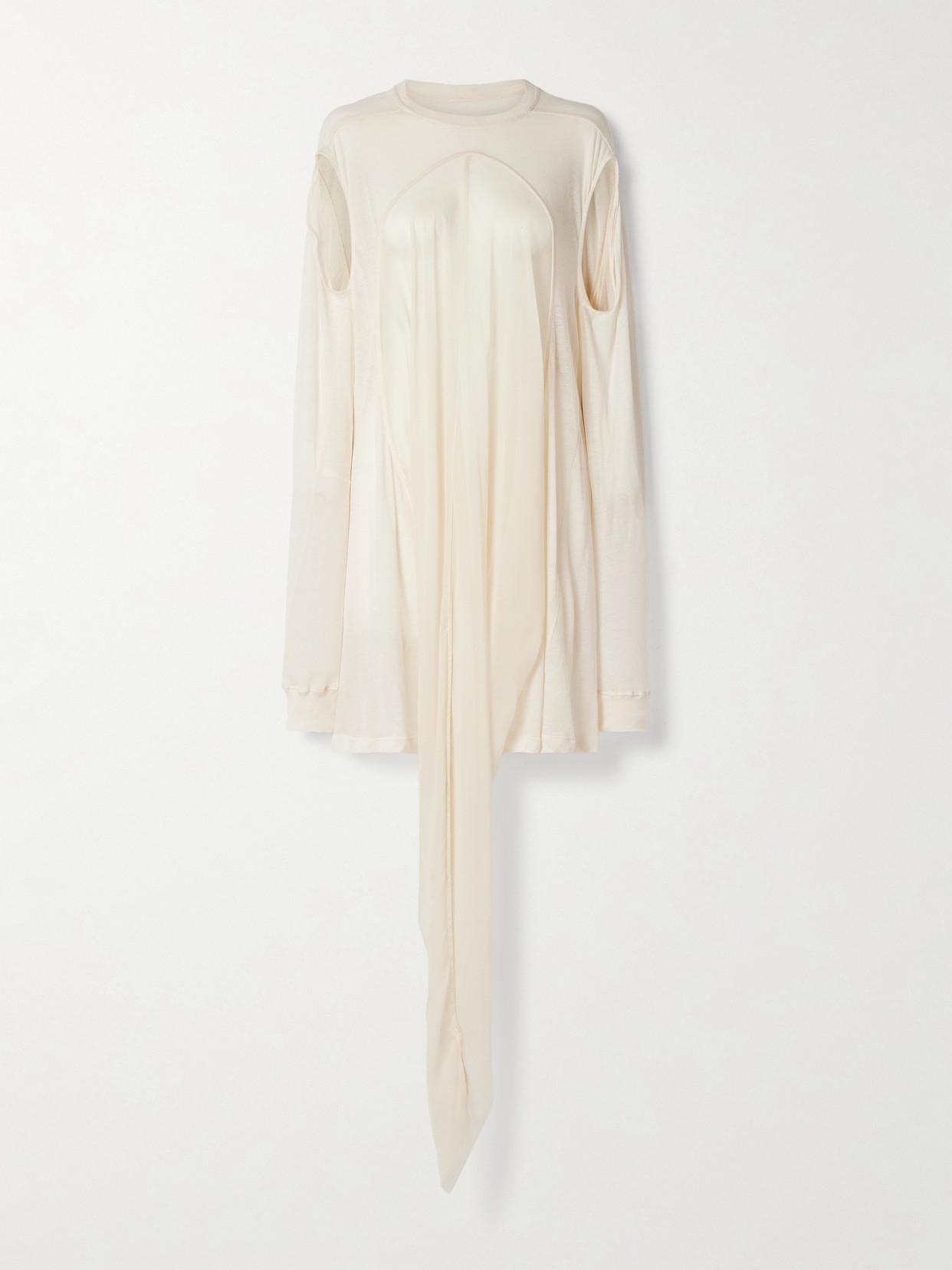 Rick Owens Drain T Paneled Cotton-jersey And Crepe De Chine Top In Off-white
