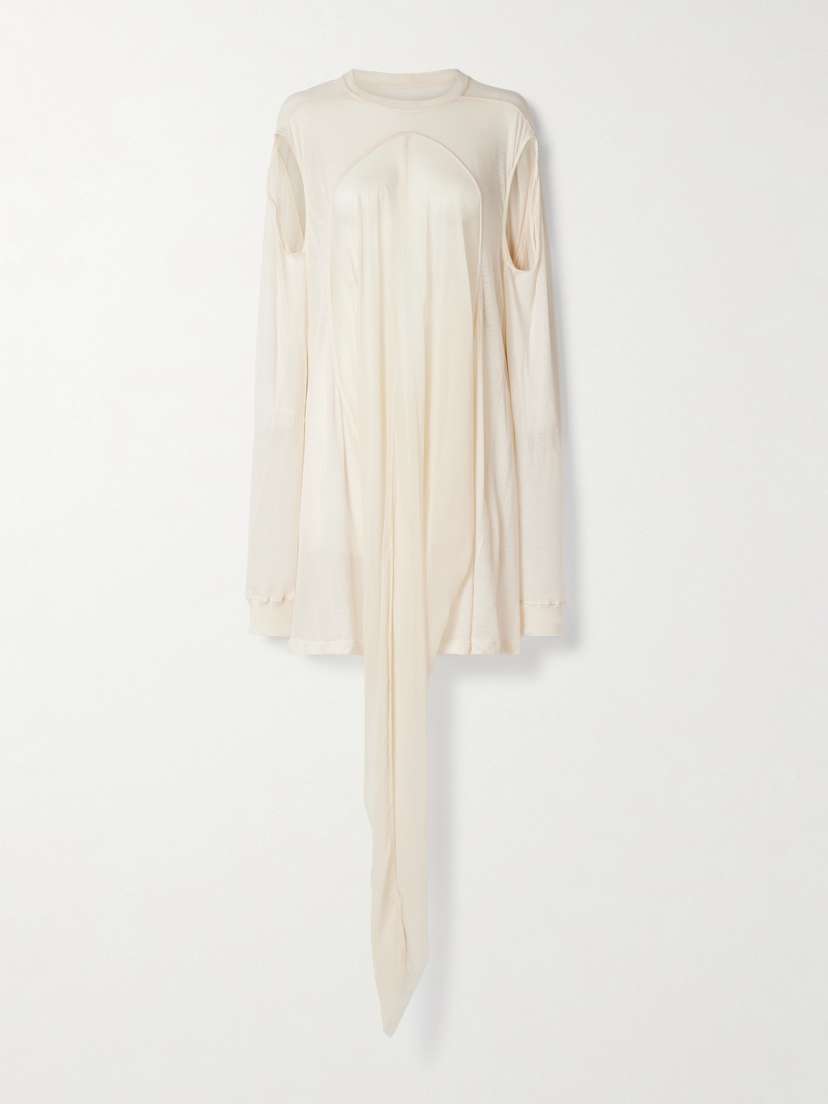 Rick Owens Drain T Paneled Cotton-jersey And Crepe De Chine Top