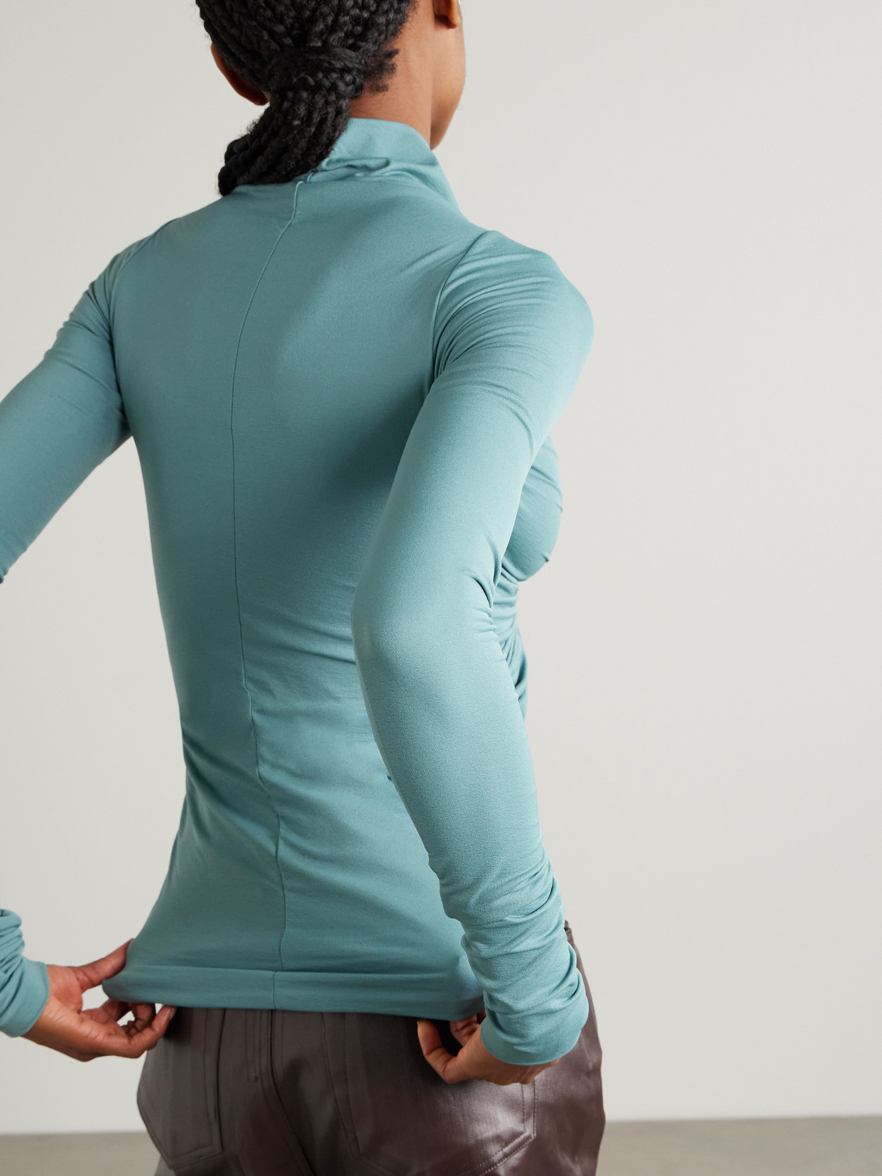 Cutout Ruched Stretch-Jersey Top