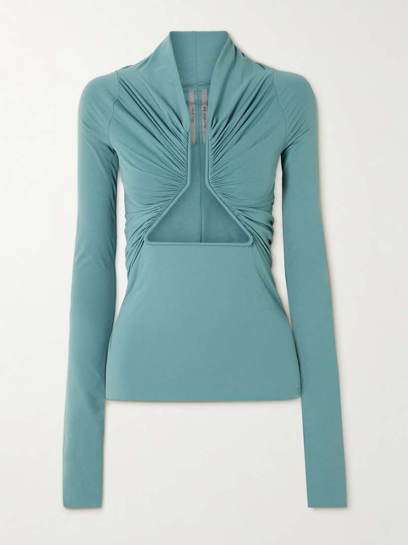 Rick Owens Cutout Ruched Stretch-jersey Top