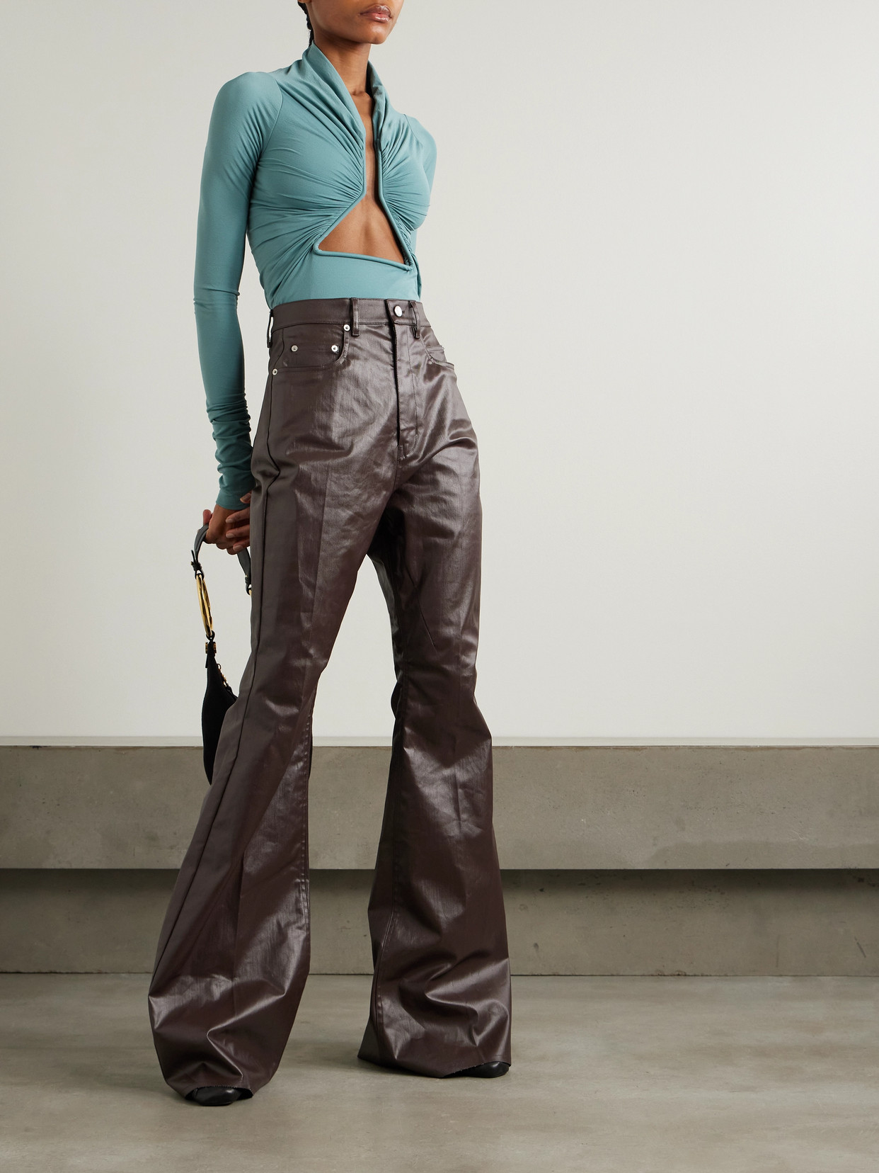 Cutout Ruched Stretch-Jersey Top