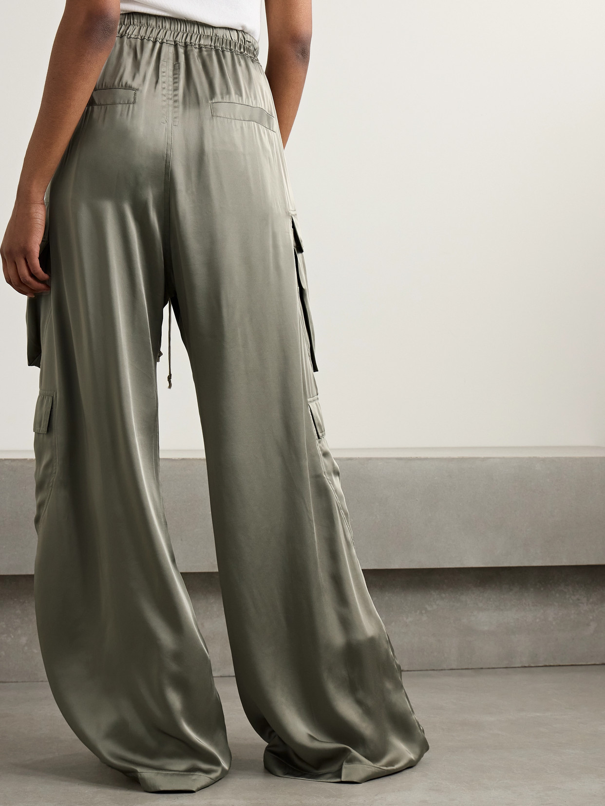 Rick Owens Satin Wide-leg Cargo Pants In Green