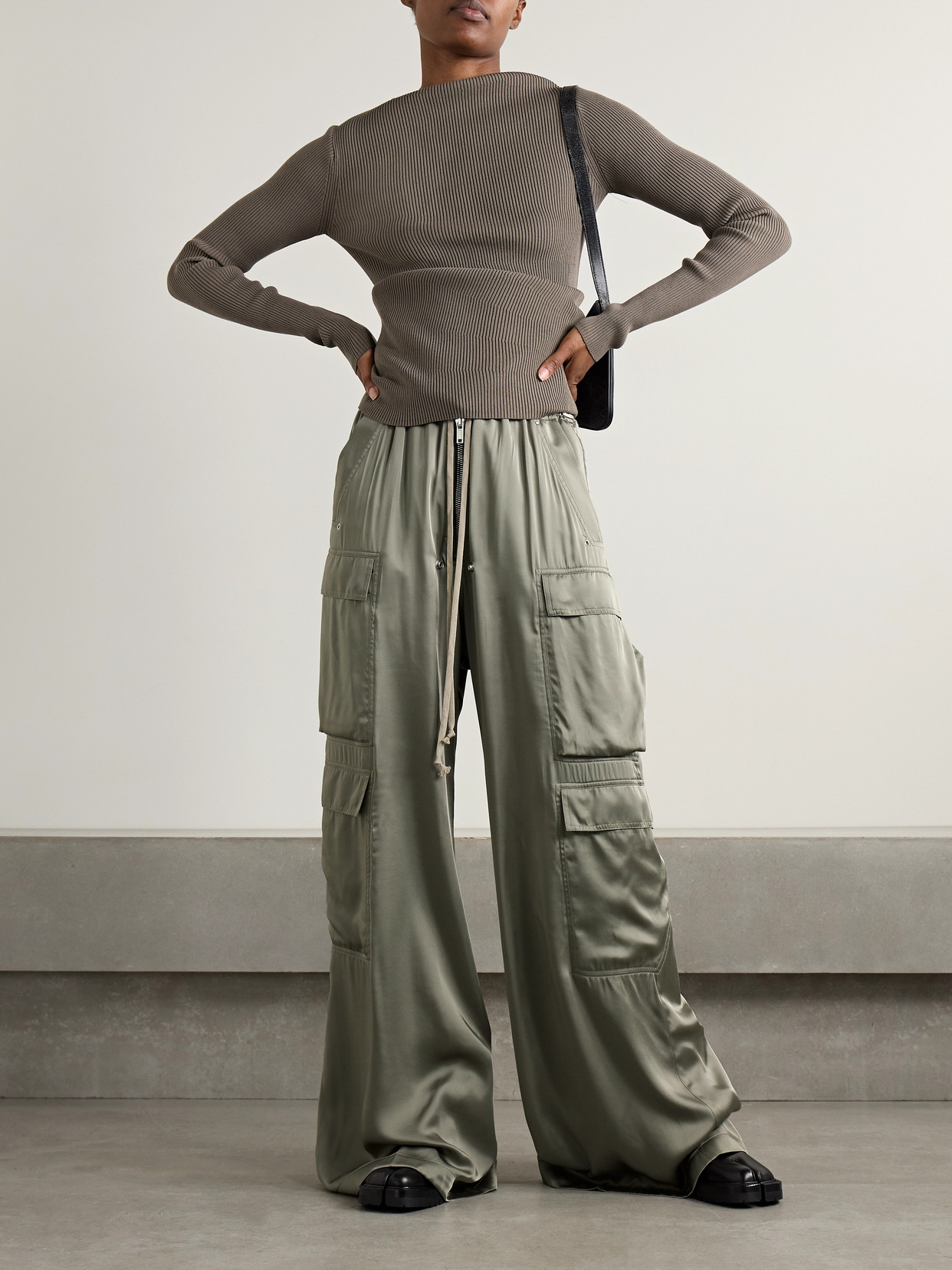 Rick Owens Satin Wide-leg Cargo Pants In Green