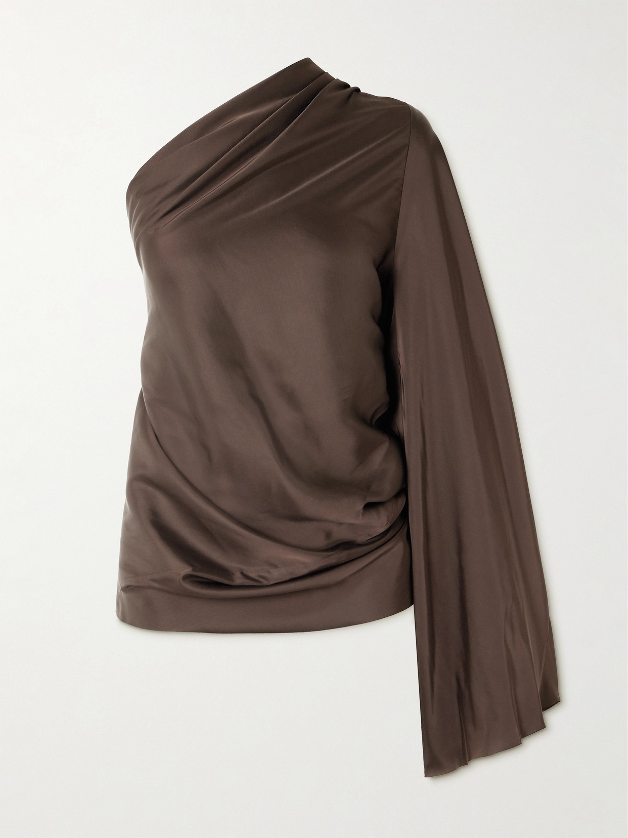 Rick Owens One-shoulder Draped Satin Blouse In Brown