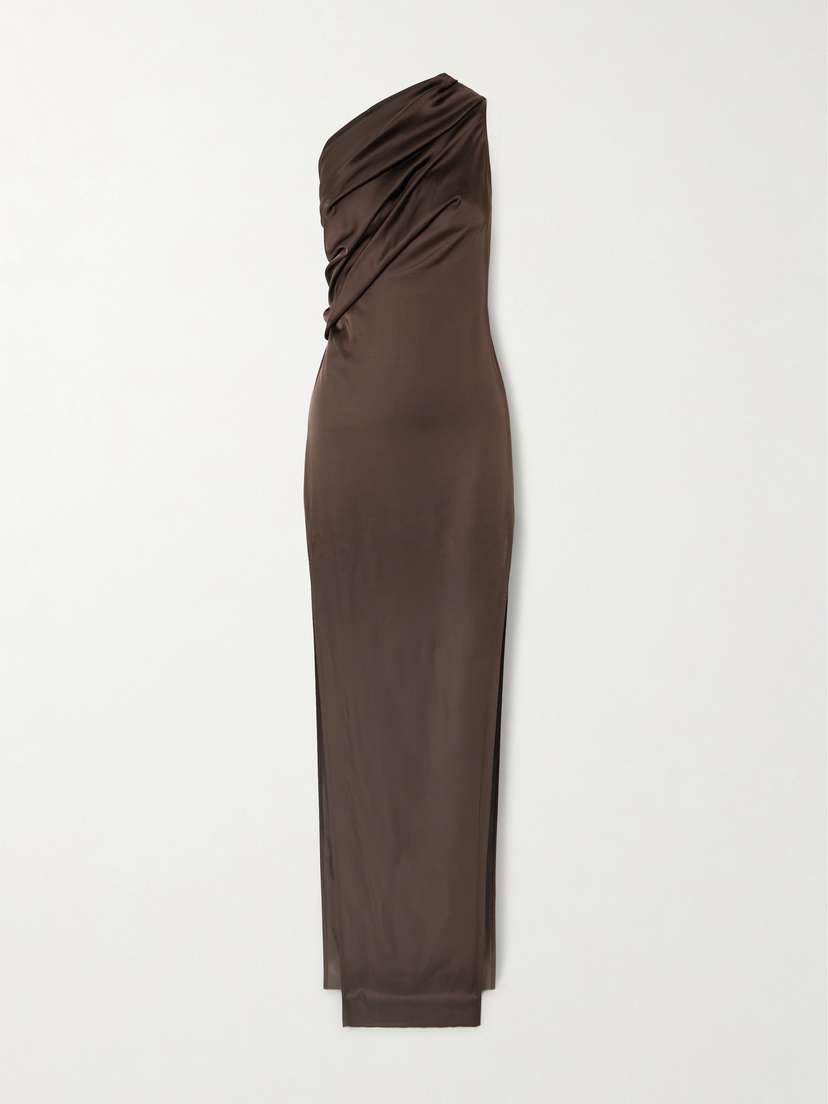 Rick Owens Athena Arrowhead One-shoulder Draped Satin Maxi Dress