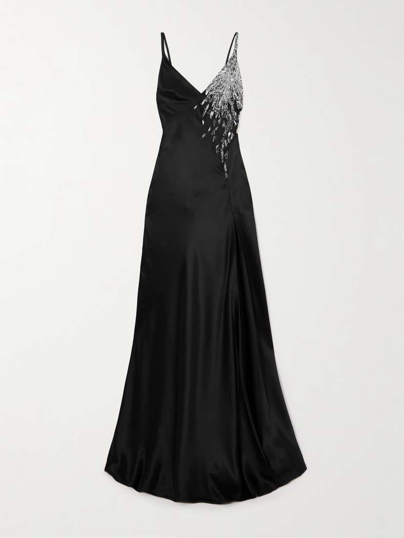 McQueen Open-back Crystal-embellished Satin Gown