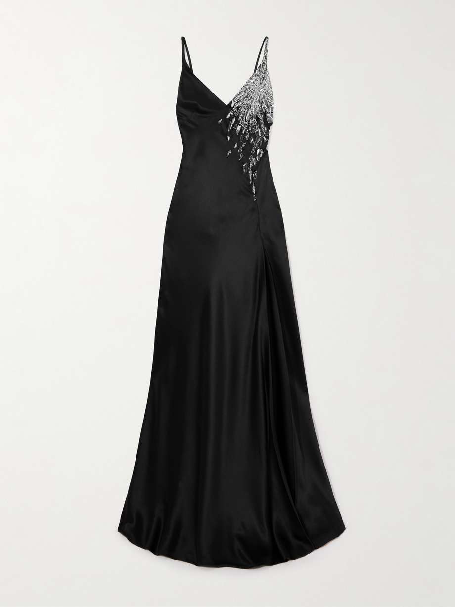 open-back crystal-embellished satin gown