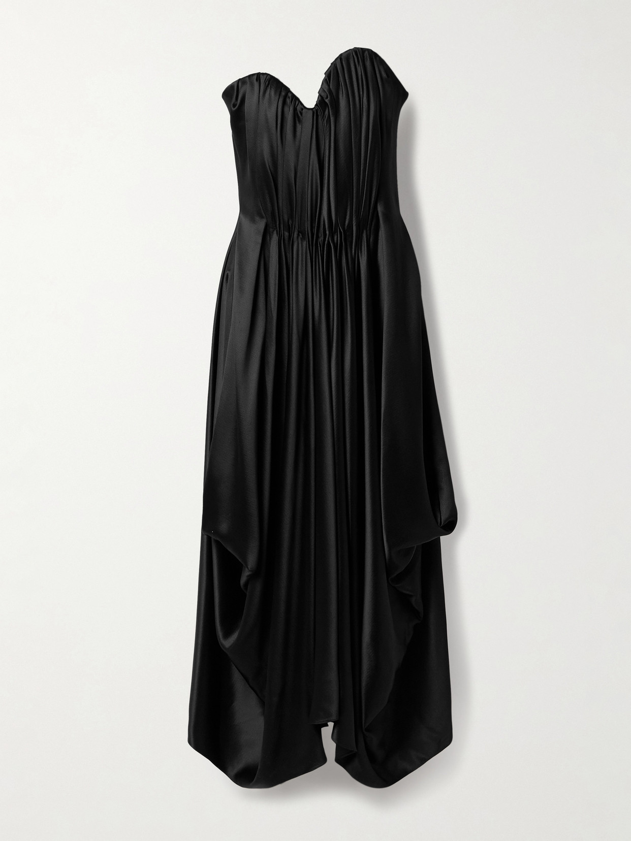 Alexander Mcqueen Strapless Pleated Hammered-satin Maxi Dress In Black