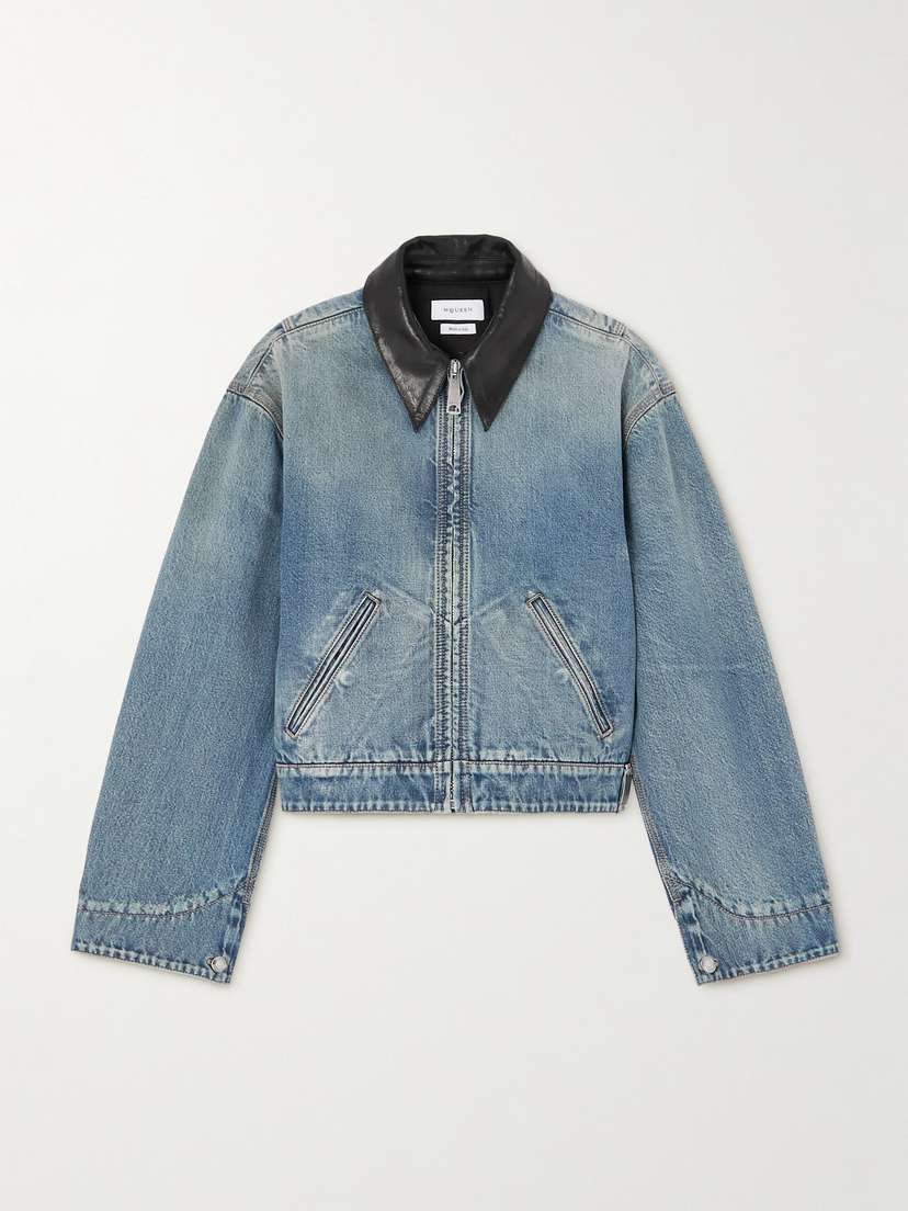 Alexander McQueen Leather-trimmed Denim Jacket