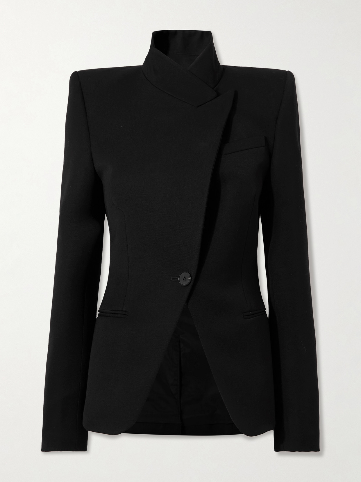 Alexander Mcqueen Asymmetric Wool Blazer In Black
