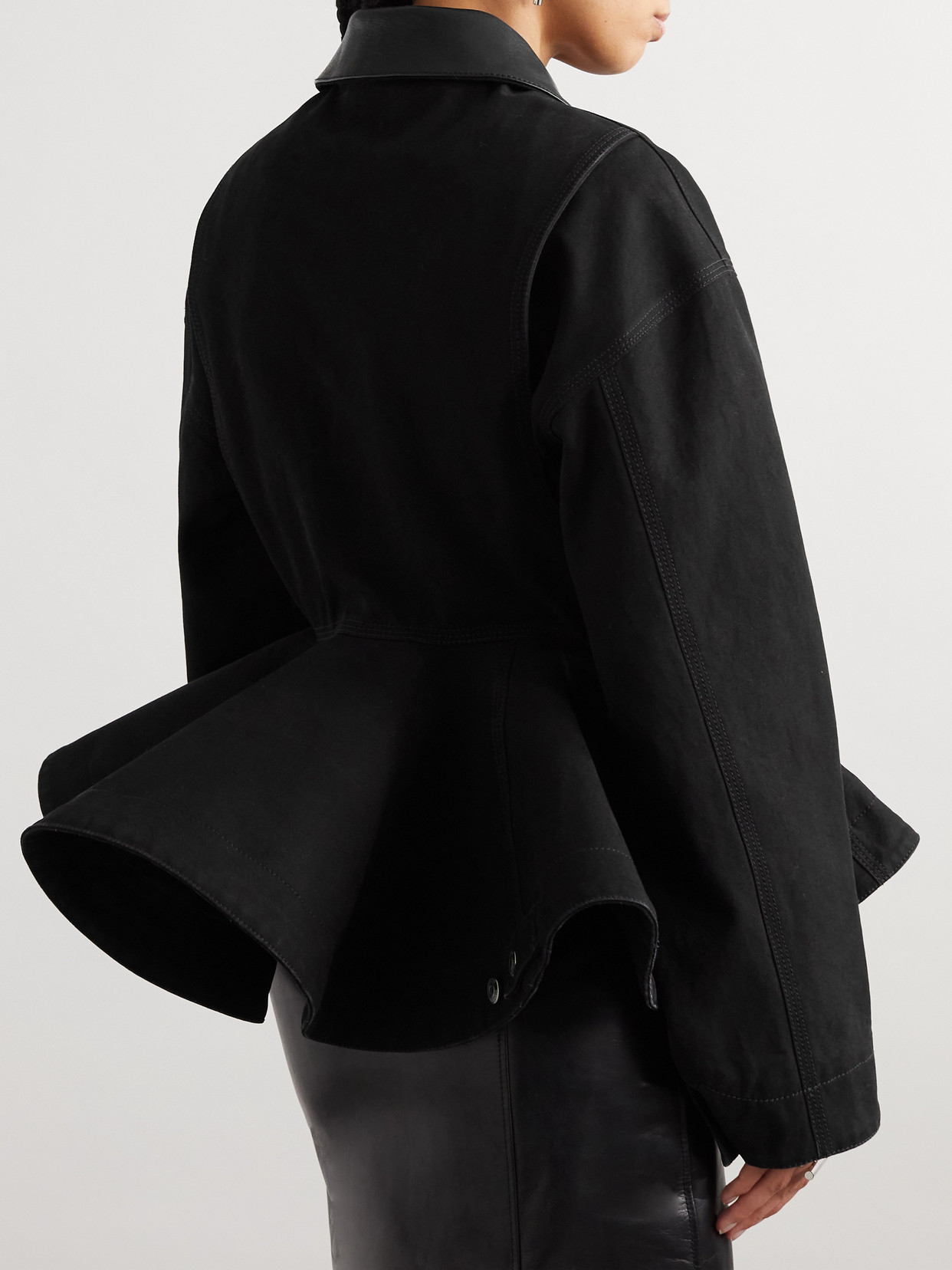 Alexander Mcqueen Paneled Leather-trimmed Cotton-canvas Peplum Jacket In Black