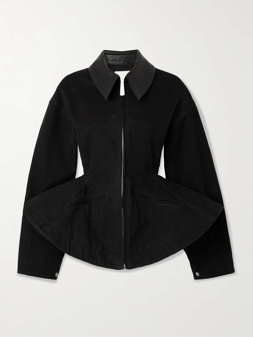 McQueen Paneled Leather-trimmed Cotton-canvas Peplum Jacket
