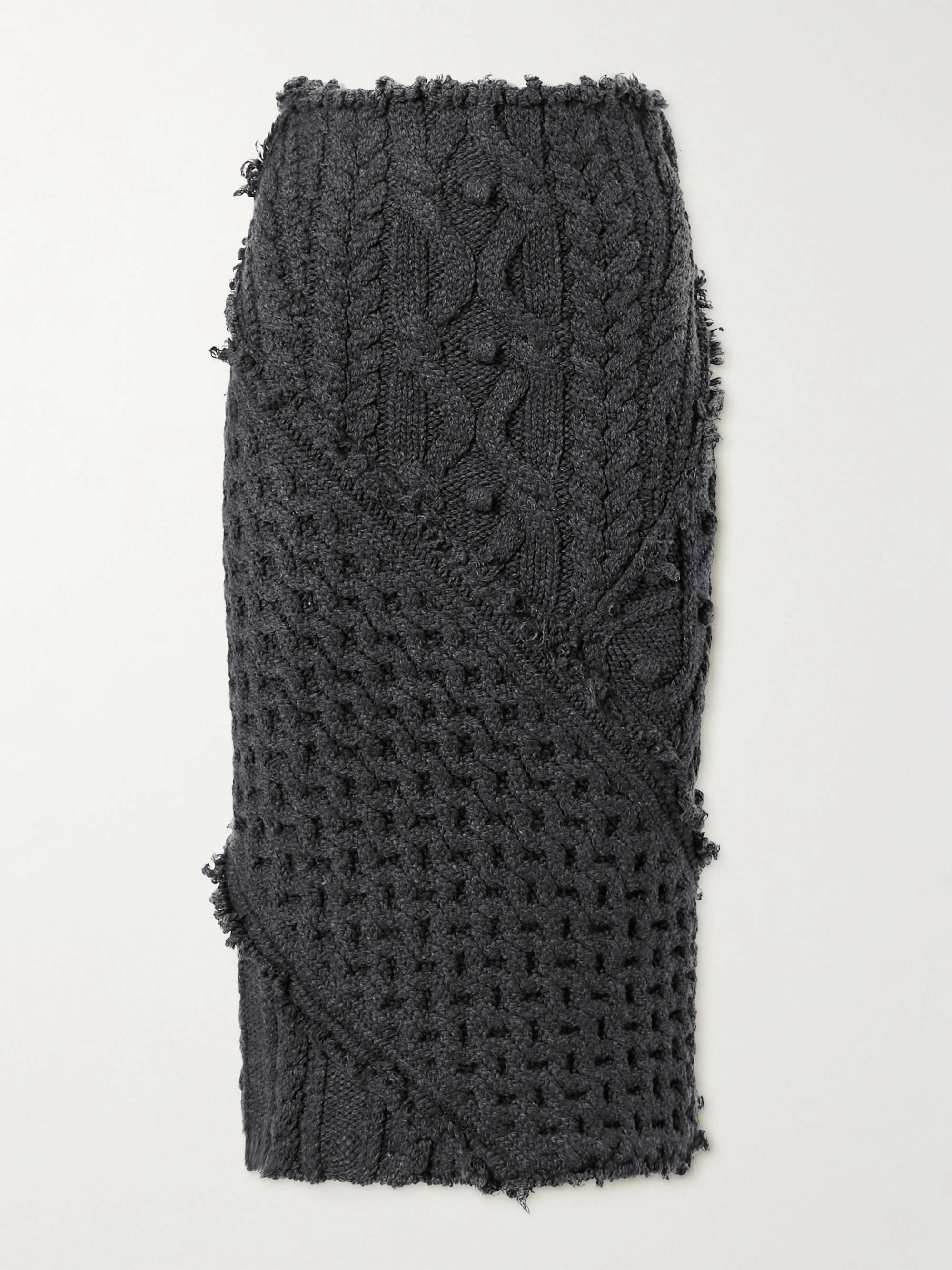 ALEXANDER MCQUEEN Frayed cable-knit wool-blend midi skirt | NET-A 