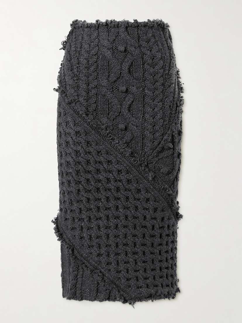McQueen Frayed Cable-knit Wool-blend Midi Skirt