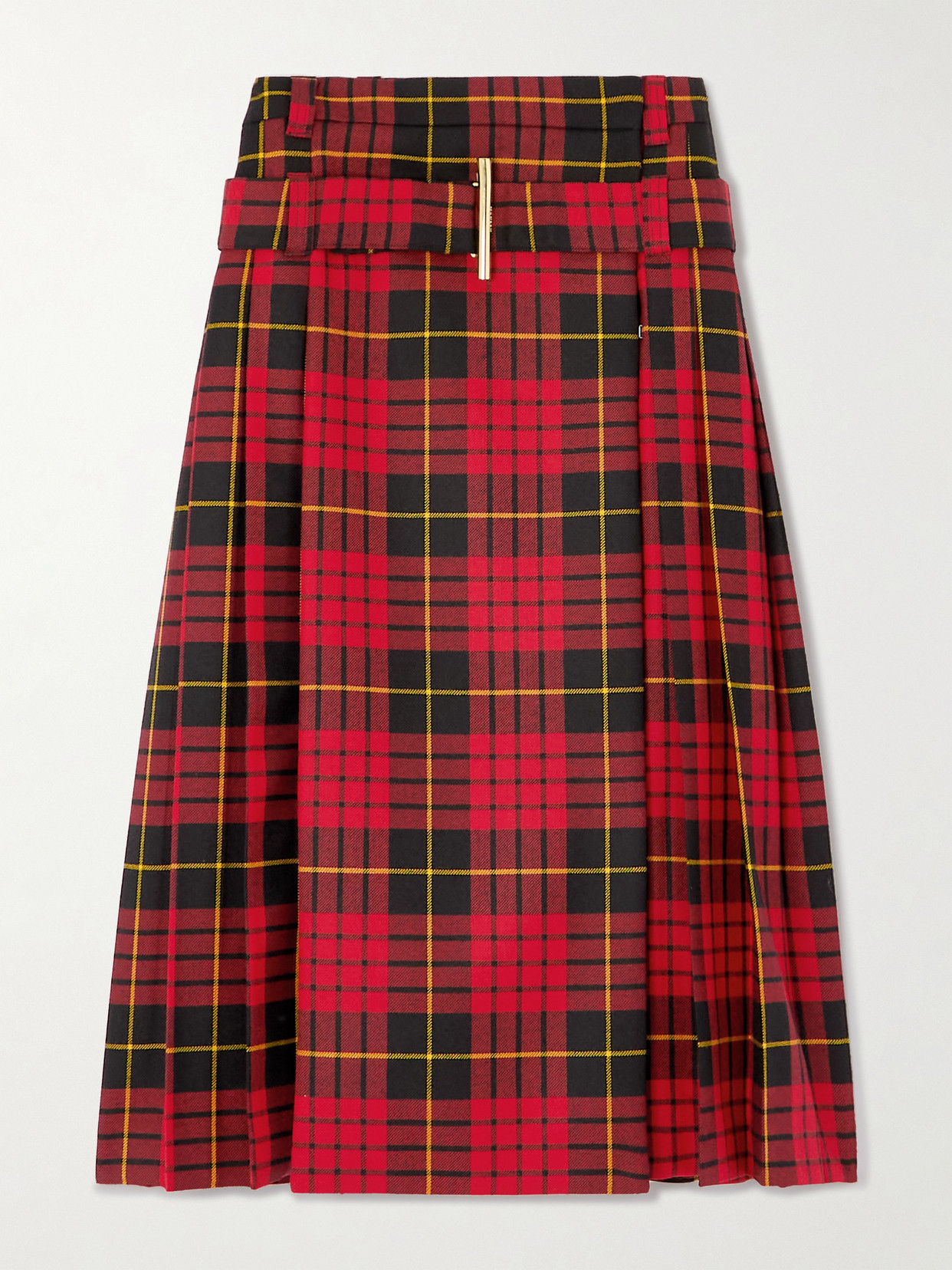 Alexander McQueen - Belted Pleated Tartan Wool Midi Skirt - Red