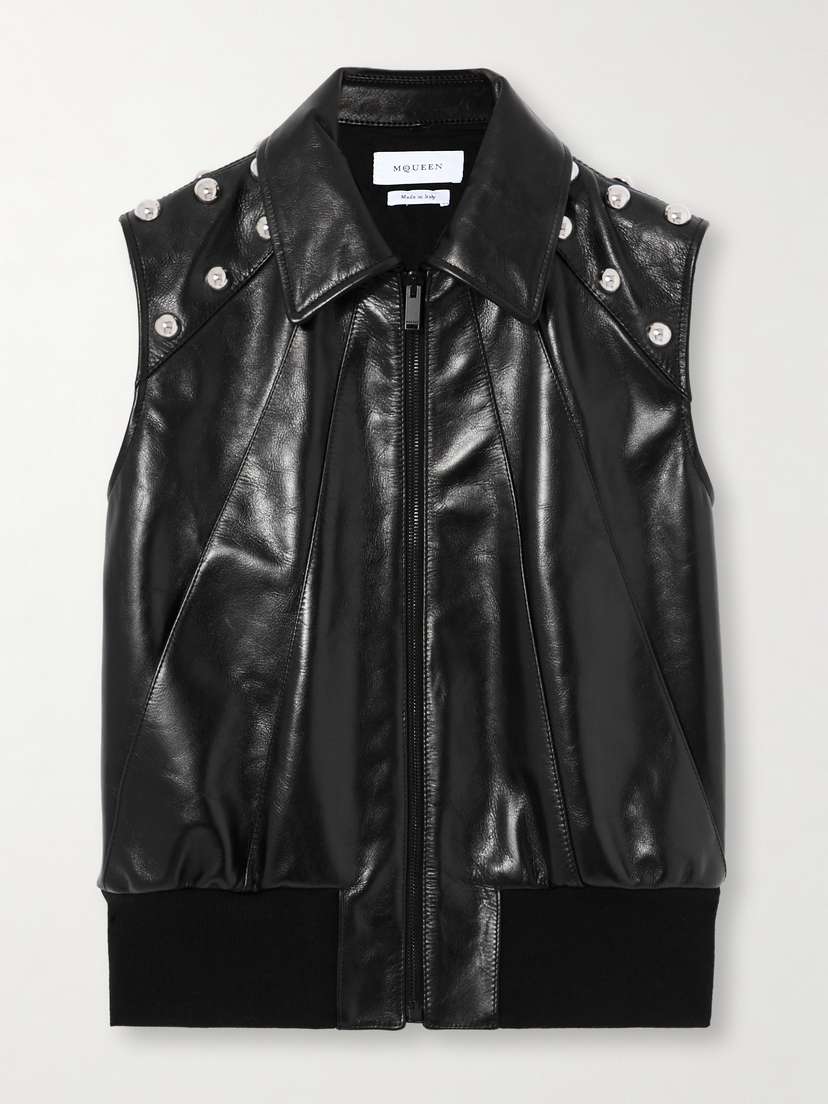 Alexander McQueen Studded Paneled Glossed-leather Vest