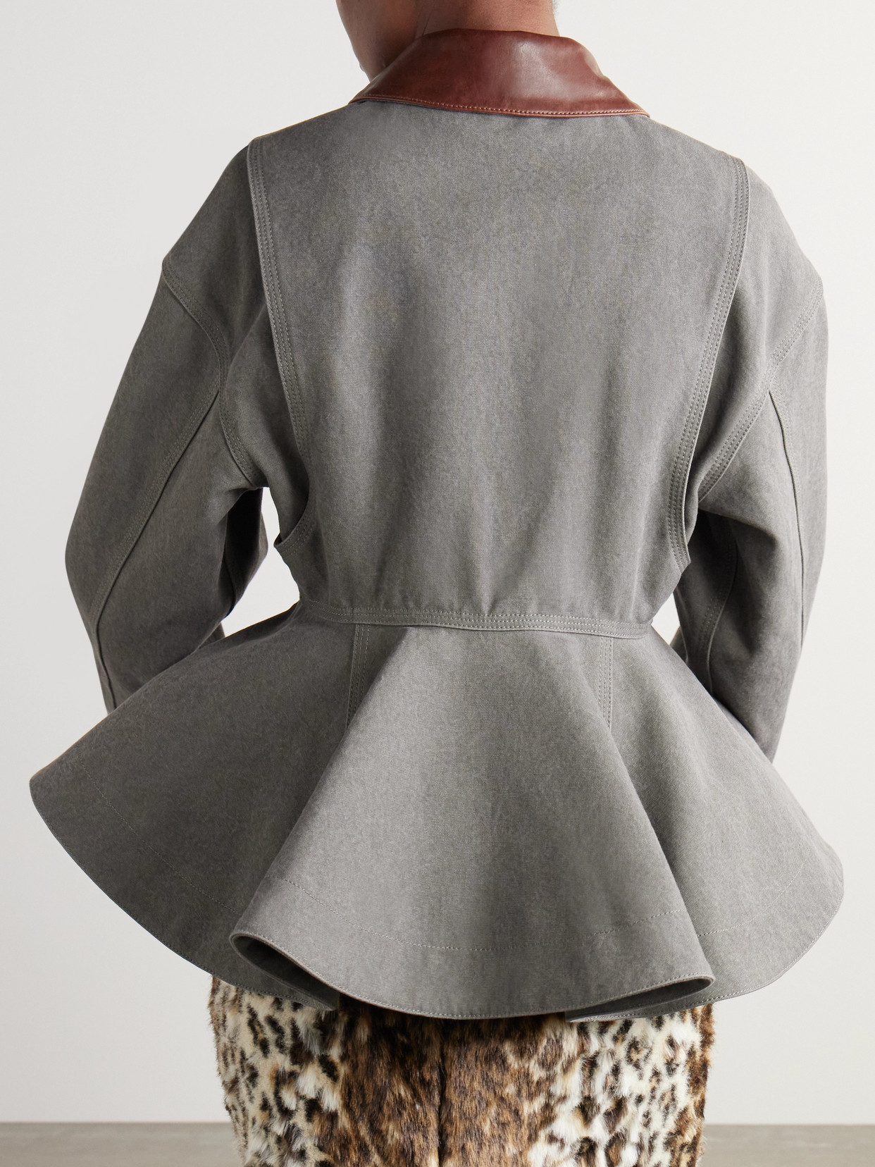 Alexander Mcqueen Cotton Canvas Peplum Jacket In Gray