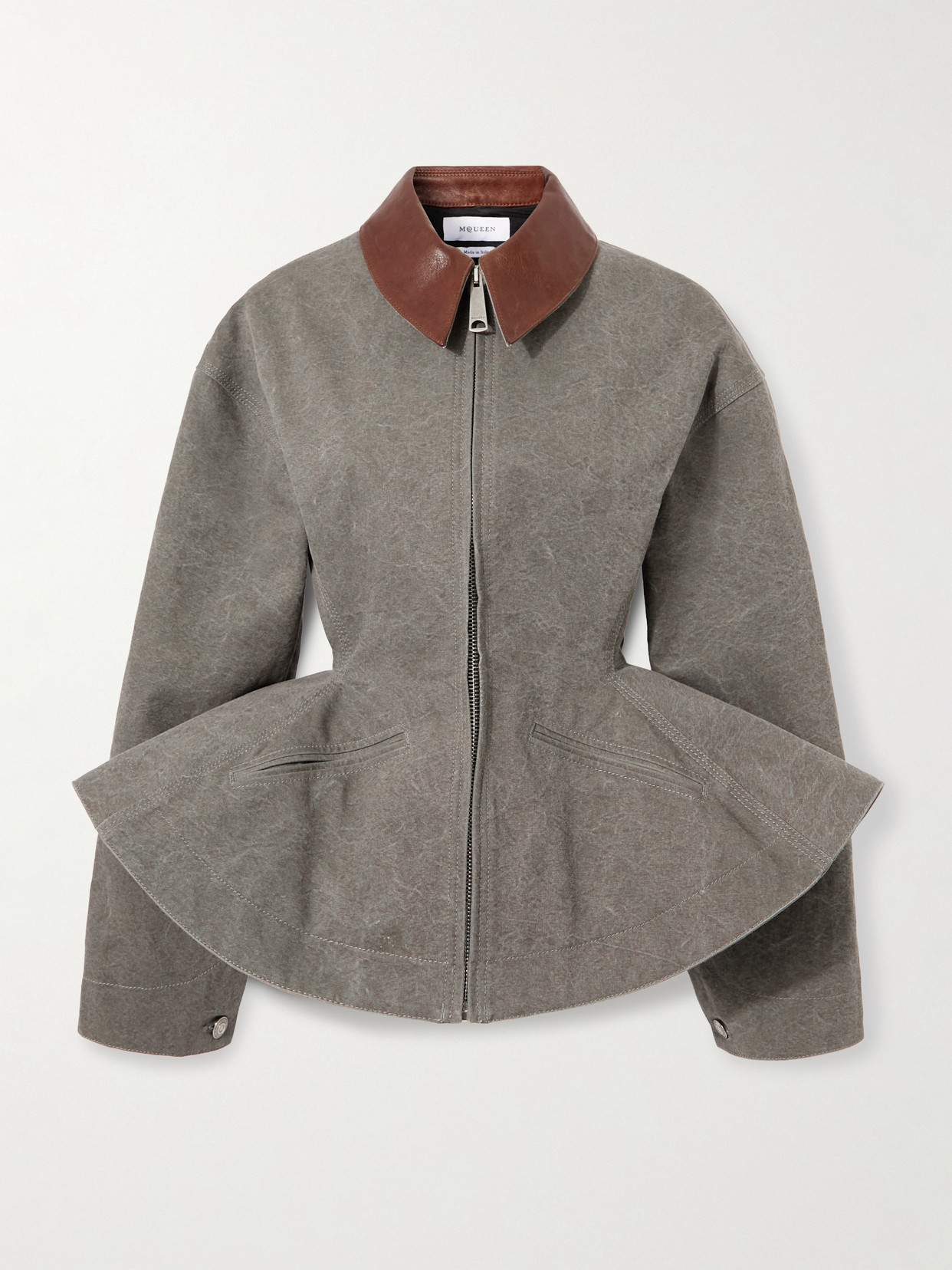 Alexander Mcqueen Cotton Canvas Peplum Jacket In Gray