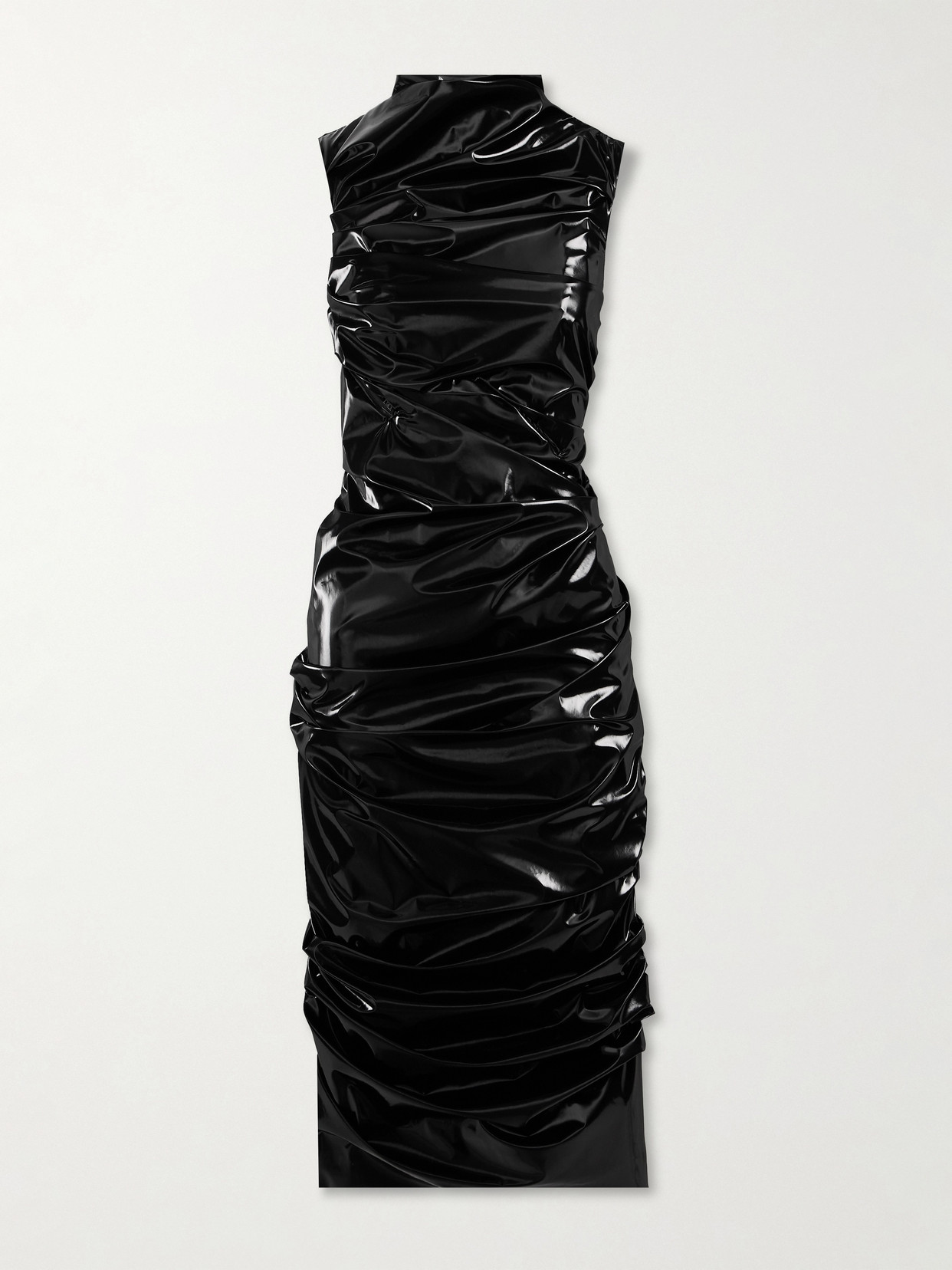 Alexander McQueen - Ruched Pu-coated Crepe Midi Dress - Black